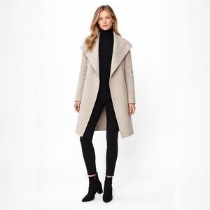 Banana Republic Double Faced Wool Wrap Coat Women XS Beige Minimalist Long